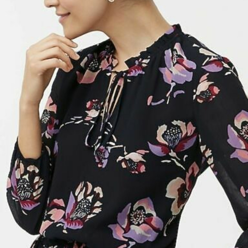 🔥J. Crew Women's Navy Floral Print Smocked-Waist Dress, Size M - Picture 3 of 6